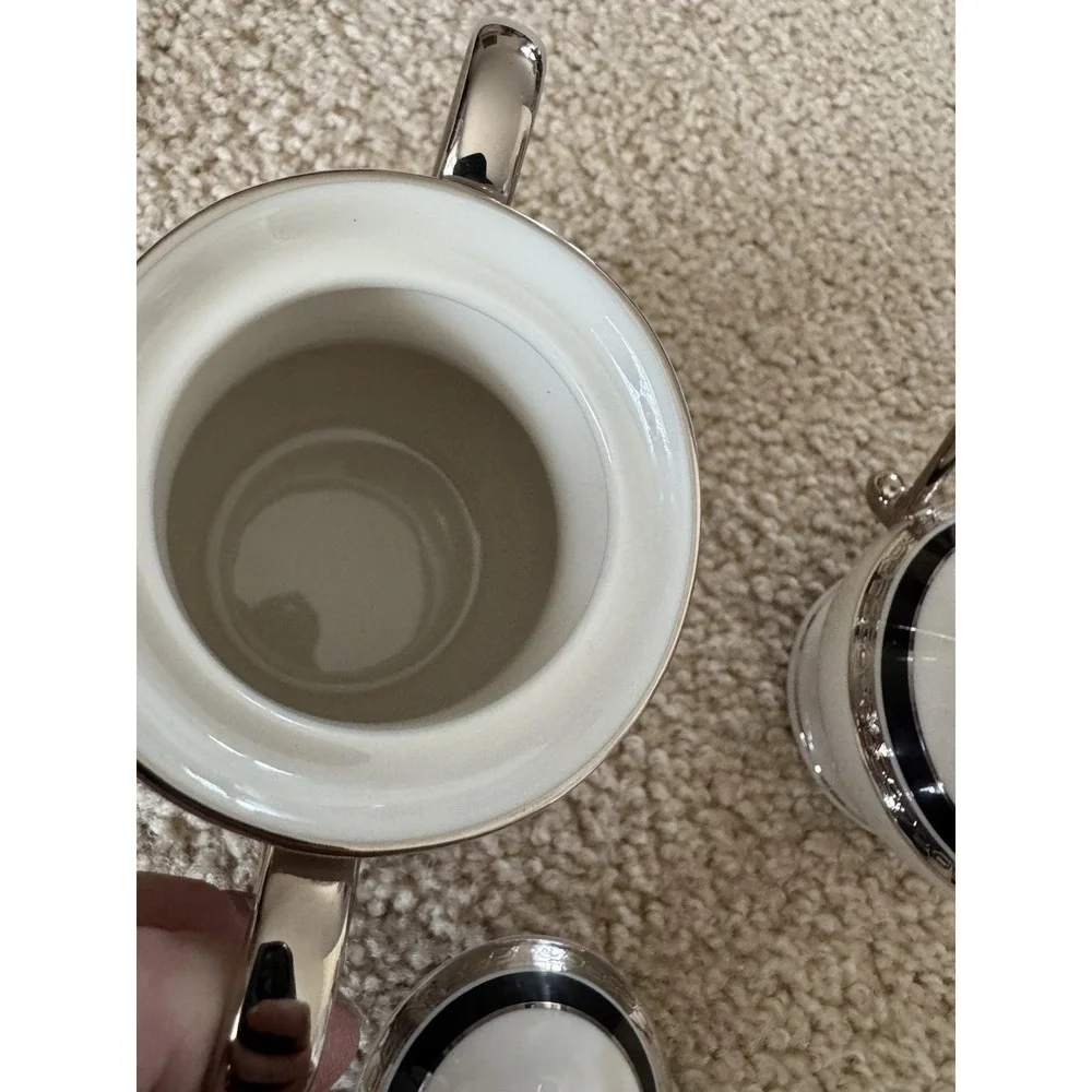 ⁠Pickard China Nocturne Creamer and Lidded Sugar Bowl Set Platinum Trim